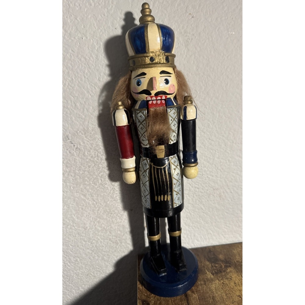 Vintage Wooden Nutcracker King Hand Painted Holiday Decor 14" Tall Decor